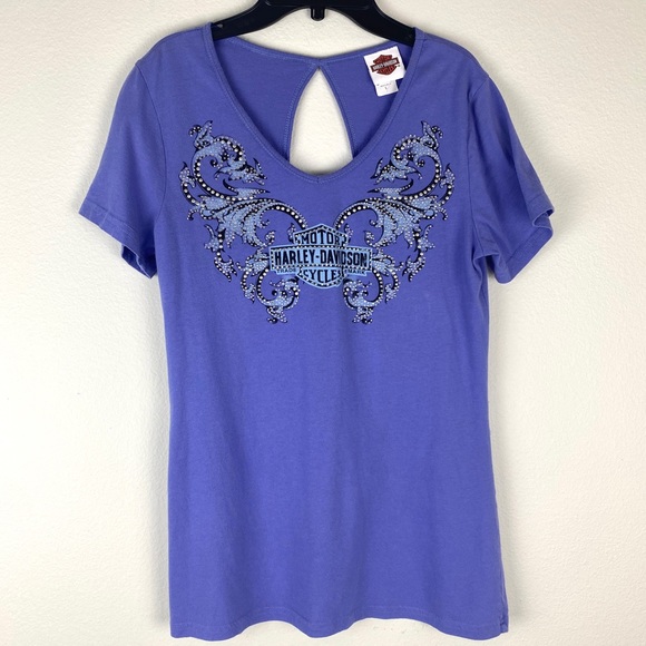 Harley-Davidson Size Large Bling Top Keyhole Back Cotton Purple EUC - Picture 2 of 9
